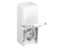 Блок вертикальный переключатель плюс розетка 2К+З с крышкой IP65 накладного монтажа, белый