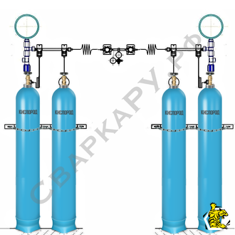 Рампа перепускная кислородная Джет РП-01К 4С 2х2 настенная на 4 баллона
