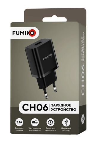 Зарядное устройство FUMIKO CH06 1USB2.1A черное