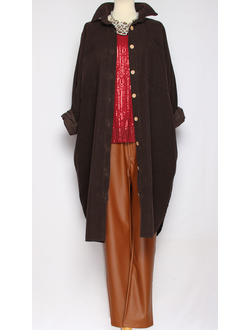 Платье-рубашка Бохо "Вельвет "шоколад до р.54