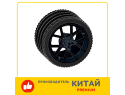 Wheel 62.3mm D. x 42mm Technic Racing Large with Silver Outline Pattern with Black Tire 81.6 x 44 ZR Technic Straight Tread 37383pb01 / 23799/ BG  / AN LOT, Black (37383pb01c01) / 4 шт.