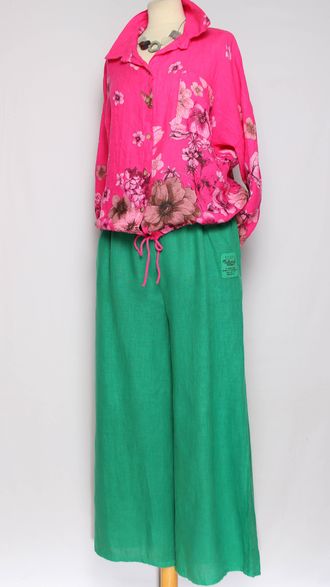 Брюки "Лён прямые1" зелёные р.46-52