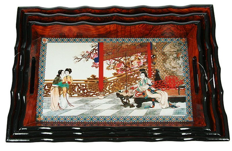 Набор из трех деревянных подносов в японском стиле