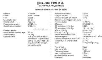 Технические характеристики печи Jotul F105 R LL BP, мощность, вес, эффективность
