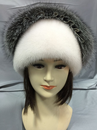 Женская шапка Ирокез Лилия из натурального меха норки и лисы, зимняя, белый жемчуг Арт. цх-0122