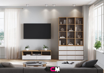 Композиция Гостиной ХЕЛЕН Дуб Крафт золотой/Белый Шагрень