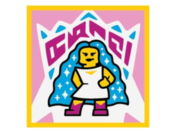 Tile 2 x 2 with Groove with BeatBit Album Cover - Minifigure with Long Dark Azure Hair with Sparkles Pattern, Yellow (3068bpb1578)