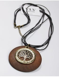 Подвеска "ДЕРЕВО ЖИЗНИ В ДЕРЕВЯННОМ КОЛЬЦЕ" коричневая