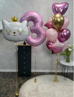 Набор шаров на 3 годика с кошечкой в короне