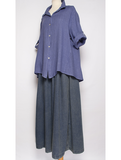 Рубашка лён "ПРЯМАЯ РАСКЛЕШЕННАЯ" джинс р.50-54