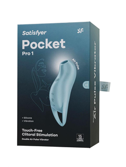 4045160 Вакуум-волновой стимулятор клитора с вибрацией Satisfyer Pocket Pro 1, силикон, голубой, 13,9 см