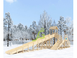 Зимняя деревянная горка IgraGrad Snow Fox 12 м две лестницы, без окраски
