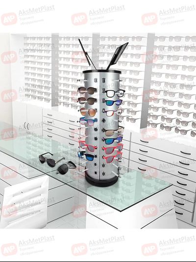 HG737 Стойка для очков настольная на 36 мест, пластиковая, вращающаяся, с зеркалами, без замков h=770 мм