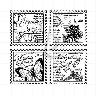 Габор из четырех марок с бабочкой, чашкой, голубем и розой