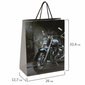 Пакет подарочный 26x12,7x32,4 см, ЗОЛОТАЯ СКАЗКА "Мотоцикл", ламинированный, 606589, 12 шт.