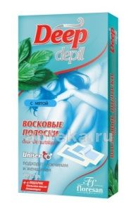 Floresan Deep Depil Восковые полоски для депиляции UNISEX с МЯТОЙ. 20полосок