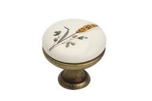 Ручка-кнопка, старая бронза/керамика (желтый колосок)