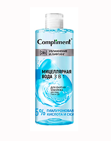 Compliment УВЛАЖНЕНИЕ и ЛИФТИНГ Мицеллярная вода 3 в1 для снятия макияжа с глаз, лица и губ  400мл