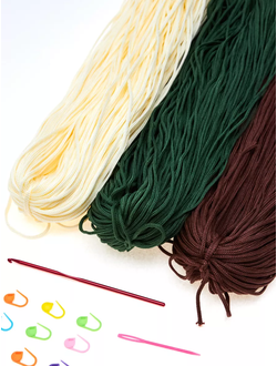 Набор полиэфирного  шнура, 3 пасмы 500 М экрю, хаки, шоколад