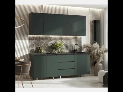 Кухня МРКГ 17/ Кухня Челси 2,0м Компоновка №2 (Изумрудный, Графит (Каст.тем.) (МР)