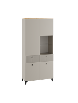 Ника Витрина со стеклом 800, 800*2100*410 (мдф бежевый мат-05 / лдсп кашемир+дуб делано)