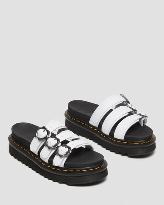 БОСОНОЖКИ DR. MARTENS BLAIRE FLOWER BUCKLE LEATHER SLIDE БЕЛЫЕ