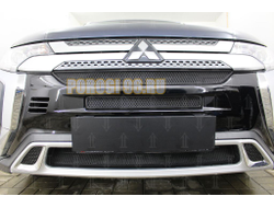 Защита радиатора Mitsubishi Outlander III 2018- (3 части) black с парктроником