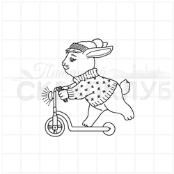 штамп Зайка на самокате