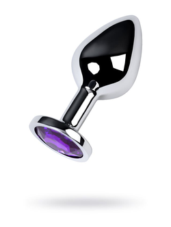 717002-4 Анальная втулка Metal by TOYFA, металл, серебряная, с фиолетовым кристаллом, 8 см, Ø 3,4 см