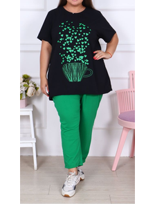 Трикотажный женский костюм-пижама больших размеров из хлопка арт. 917892-59 (цвет зеленый) Размеры 66-80