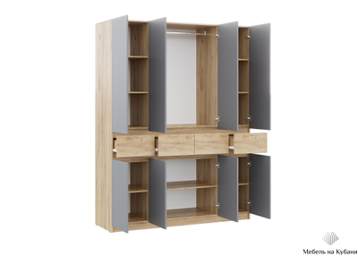 Бостон Лайт Шкаф ШК-004 (4-ств.) Дуб Крафт золотой / Серый шифер