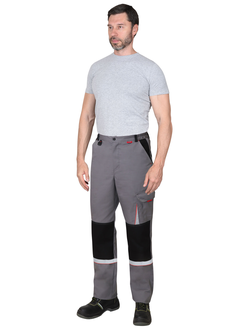 Брюки "СИРИУС-СТАН" ср-серые с черной и красной отделкой