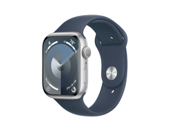 Apple Watch Series 9 45mm Silver Aluminium Case With Storm Blue Sport Band S/M