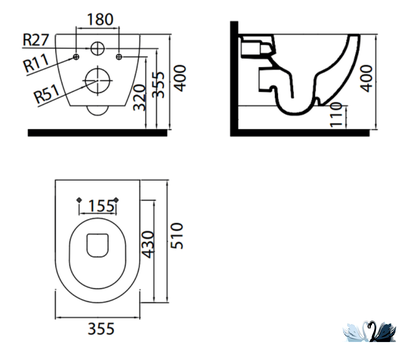 Чаша унитаза Creavit Free Antrasit FE320-00AM00E-0000 подвесная, с функцией биде, графит