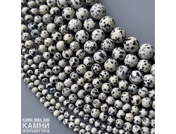 "Яшма далматиновая" порфир (трахириодацит), шары 4,4-4,7/6,2-6,4/7,6-7,9/10,1-10,6/12,1-12,4 мм, цена за нить 38 см