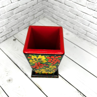 Карандашница 110*70 мм с росписью Хохлома (авторская роспись)