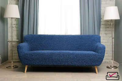 Чехол на 3х местный диван Микрофибра Синий Индиго. Защита мягкой мебели  от животных.
