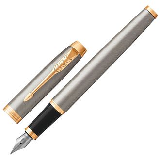 Ручка подарочная перьевая PARKER "IM Core Brushed Metal GT", серебристый корпус, позолоченные детали, синяя, 1931649