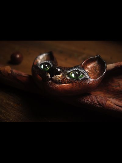 Необычная брошь с котом "Осенний Уголёк"