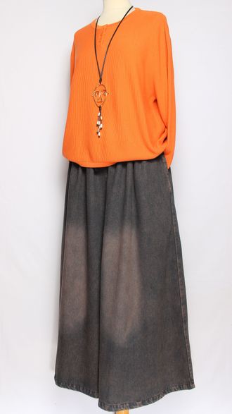 ЮБКА-БРЮКИ  джинсовая "УКОРОЧЕННАЯ ВЫВАРЕННАЯ " серая р.46-54