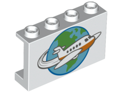 Panel 1 x 4 x 2 with Side Supports - Hollow Studs with Airplane Circling the Globe Pattern, White (14718pb013 / 6227732)