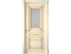 Дверь ДО Александрия 9.1 слоновая кость с патиной золото и стеклом
