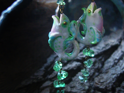 "Рыбки Хрустальной Лагуны", серьги в стиле фарфоровых украшений