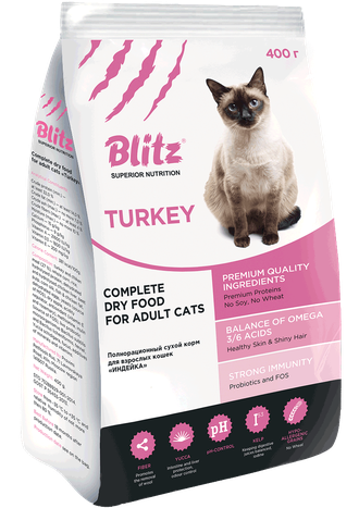 Сухой корм для кошек Blitz Adult Cats Turkey dry 10 кг