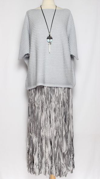 ДЖЕМПЕР  "КИМОНО ЛЮРЕКС лодочка"  в рубчик фуксия, св.серый, св.фуксия р.46-52