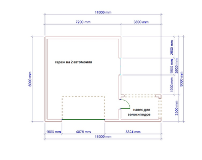 002 ГАРАЖ на два автомобиля. ГАБАРИТНЫЕ РАЗМЕРЫ: (11Х8М), ОБЩАЯ ПЛОЩАДЬ: 67.1М²
