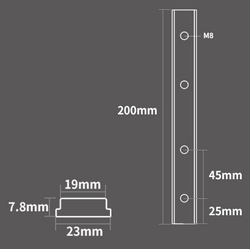 Профиль-слайдер 200 мм с резьбой М8 для паза 19.2 мм