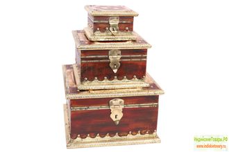 Шкатулка набор из 3-х (Декоративные вставки из латуни и кости буйвола), Индия, МБ-ШКН-001