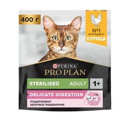 Pro Plan (Про План) Sterilised Delicate сухой корм для стерилизованных кошек и кастрированных котов с чувствительным пищеварением, с курицей, 400 г
