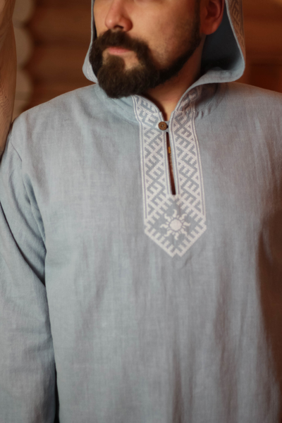 Рубаха с капюшоном «Утро Сварога» небесная